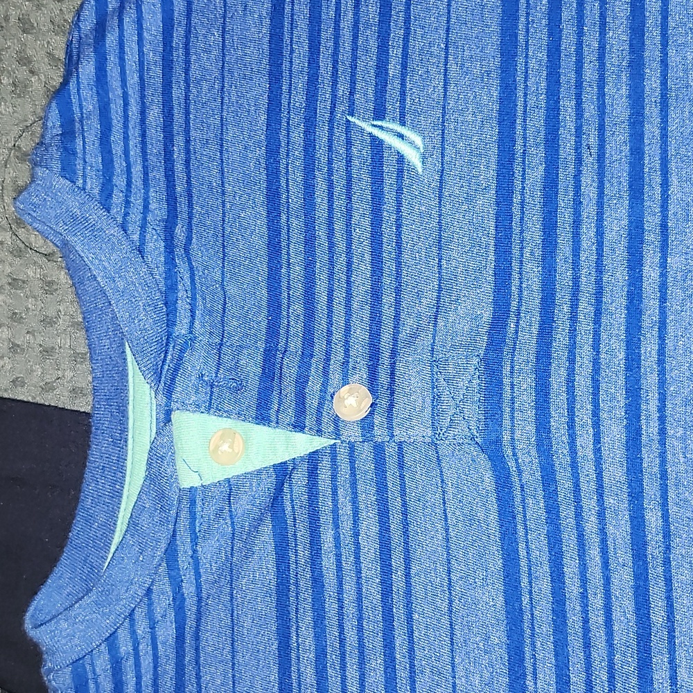 Nautica Blue Striped Henley Shirt - Picture 2 of 3